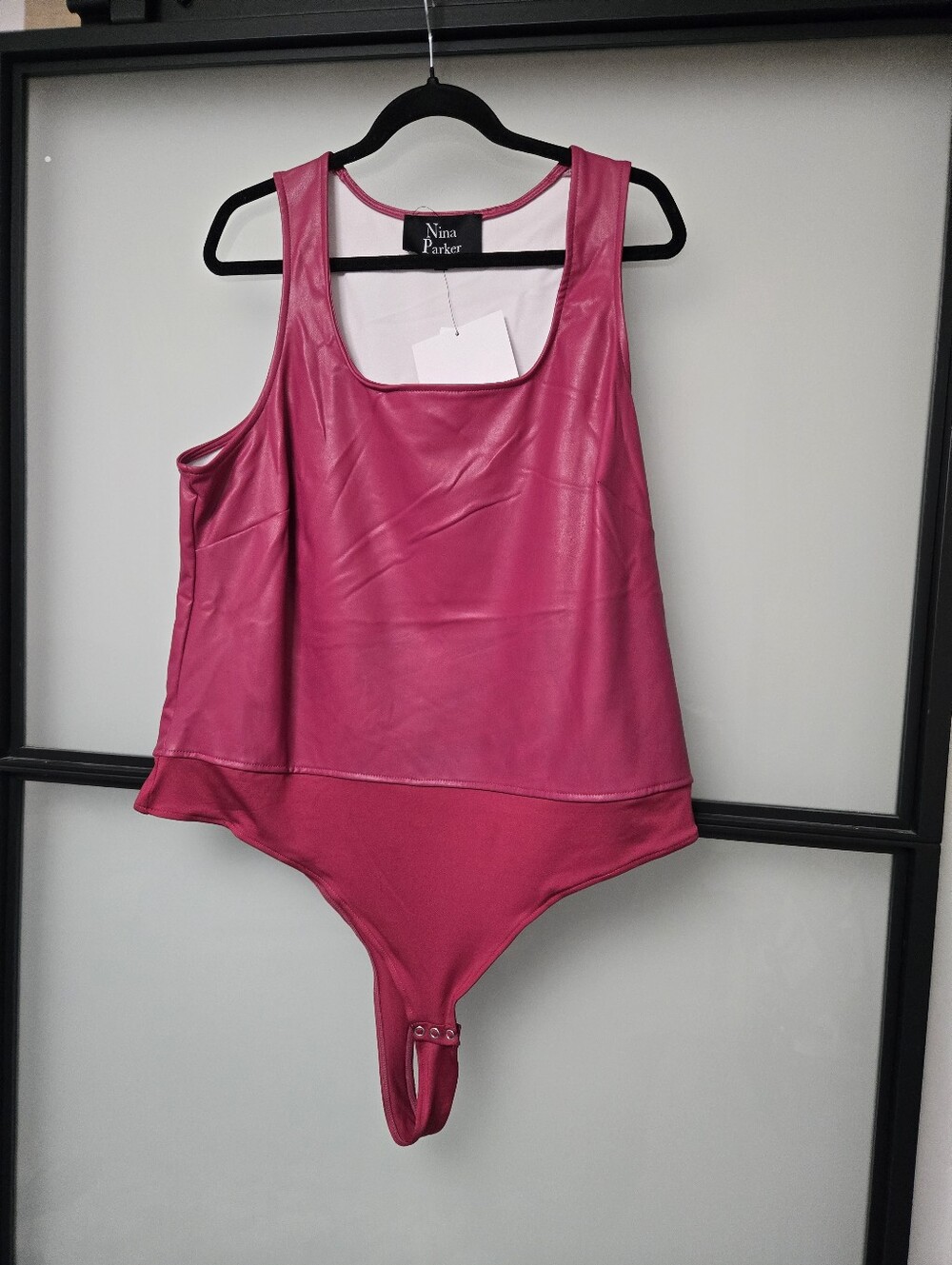 NINA PARKER TANK FAUX LEATHER BODY SUIT. SZ 2X NWT